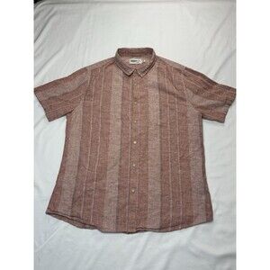 Wellen Hemp Organic Cotton Pink Striped Button Down Shirt Boho Surf Coastal Sz L